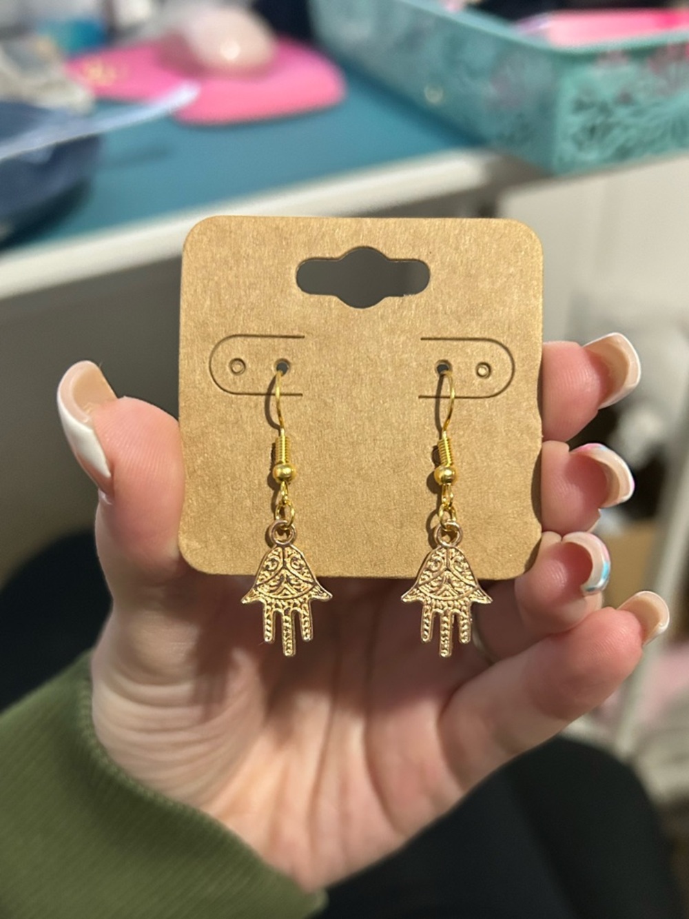 Gold Hamsa Dangle Earrings for Women - Elegant Hand Charm Earrings